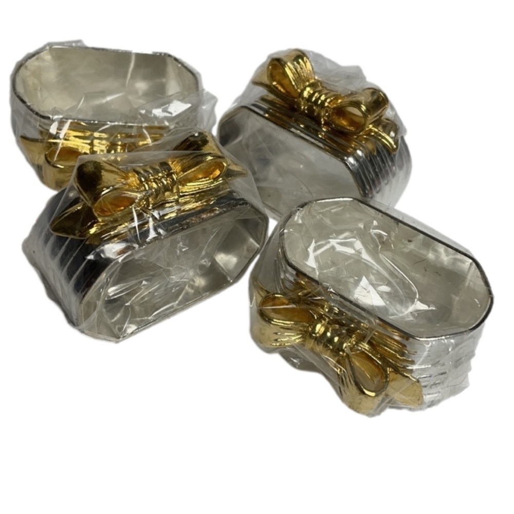 Silver and Gold Bow Napkin Rings-NWOT